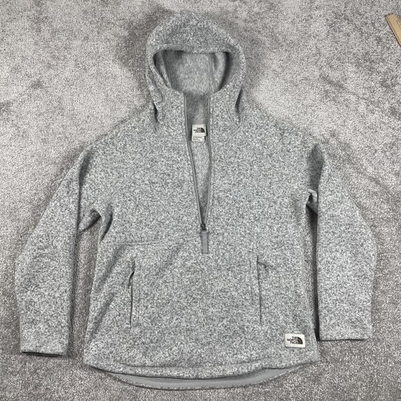 North Face Hoodie Womens Medium Fleece 1/2 Zip Pullover Heather Gray Outdoors - Picture 1 of 16